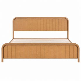 Wood King Bed Frame With Headboard, Noise-free Design, No Box Spring Needed
