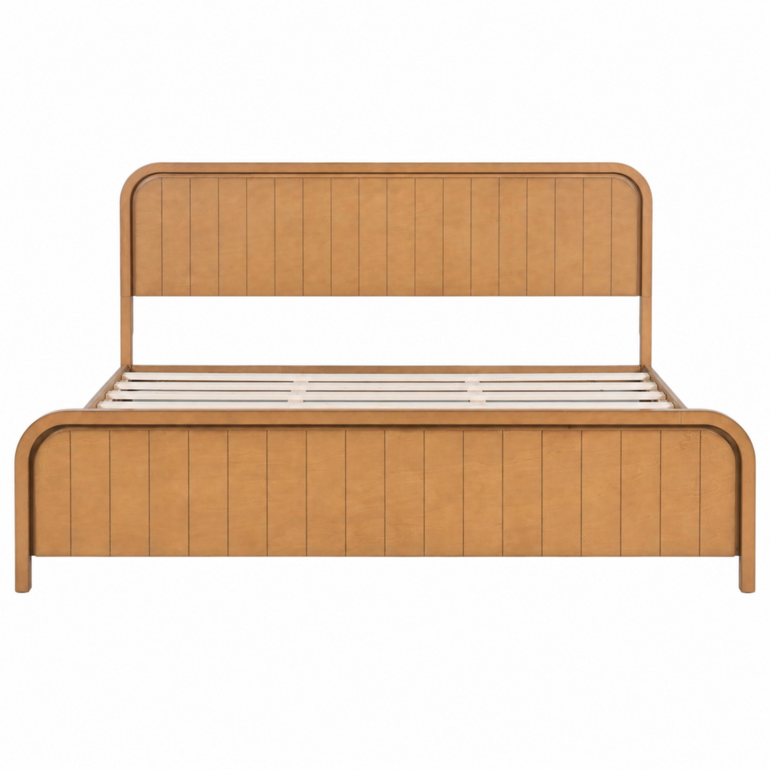 Wood King Bed Frame With Headboard, Noise-free Design, No Box Spring Needed