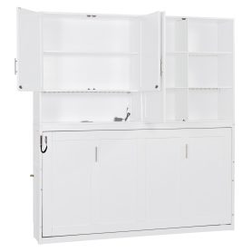 Twin Size Murphy Bed with Top Cabinet, Shelves and Light & USB