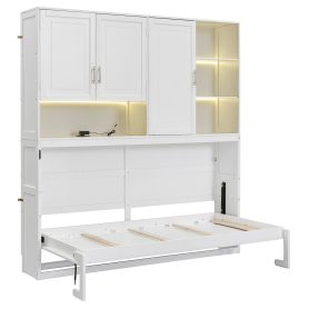 Twin Size Murphy Bed with Top Cabinet, Shelves and Light & USB