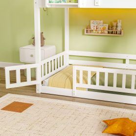 Twin Over Twin Bunk Bed With Slide, Storage Staircase, Bedside Storage Rack, LED Lights
