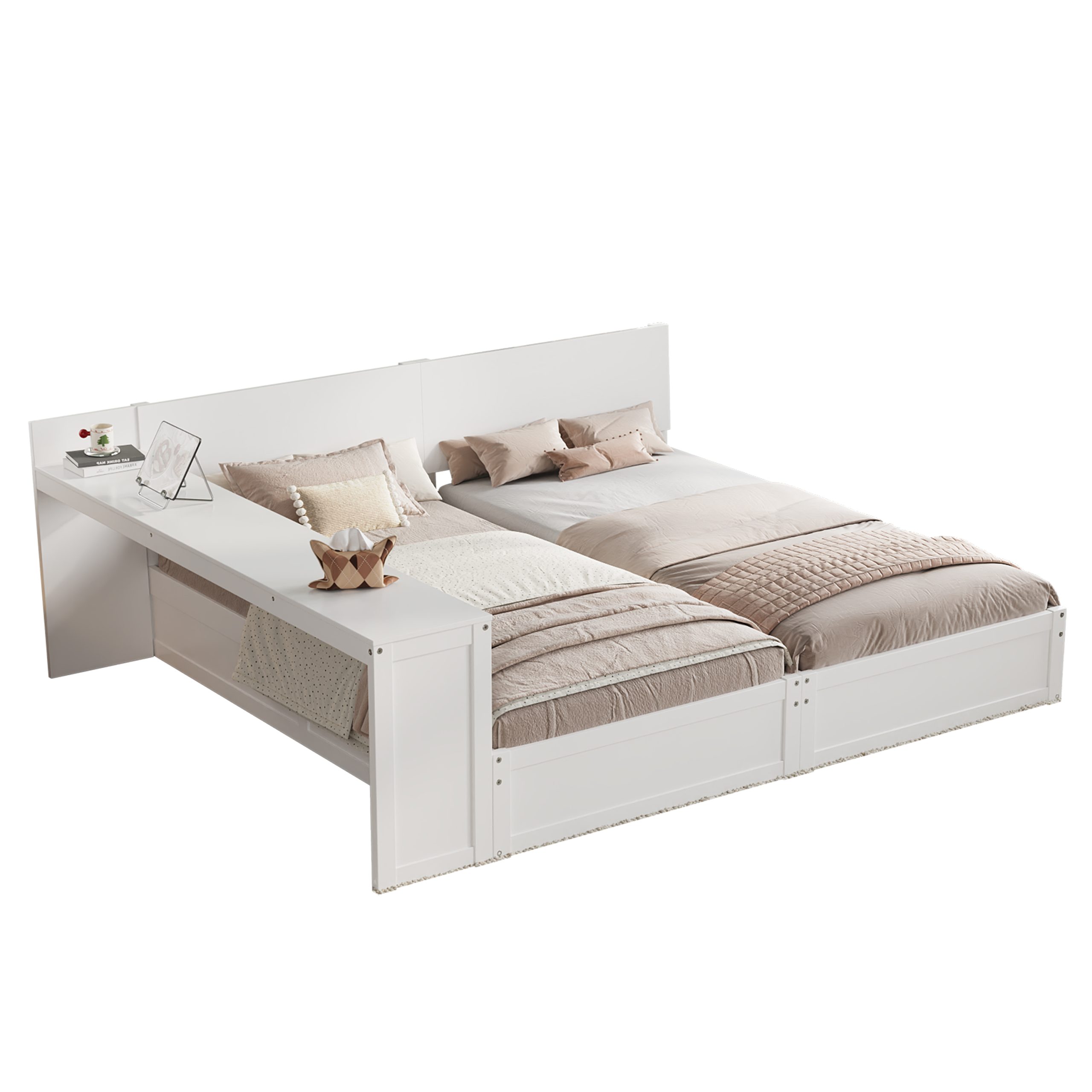 Twin Platform Bed Frame Set with Adjustable Storage Desk