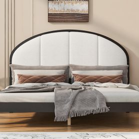 Queen Size Upholstered Platform Bed Frame With Linen Headboard