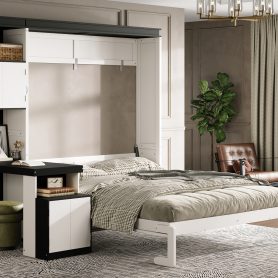 Full Size Murphy Bed With Desk And Storage Shelves And Cabinets