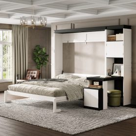 Queen Size Murphy Bed with Desk and Storage Shelves and Cabinets