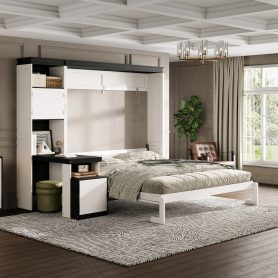 Queen Size Murphy Bed with Desk and Storage Shelves and Cabinets
