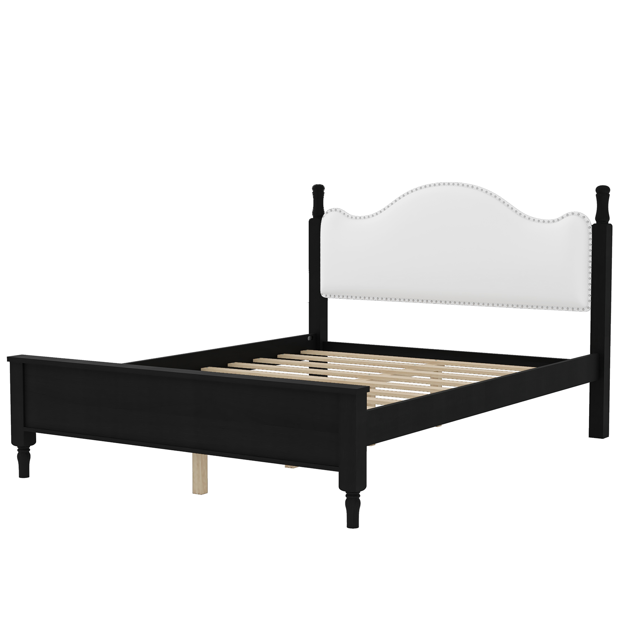Queen Size Wood Platform Bed with Upholstered Headboard