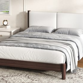 Wooden Platform Bed with PU Leather Headboard