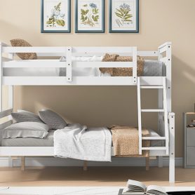 Twin Over Full Bunk Bed With Ladder, Safety Guardrail