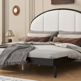 Queen Size Upholstered Platform Bed Frame With Linen Headboard