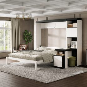 Queen Size Murphy Bed with Desk and Storage Shelves and Cabinets