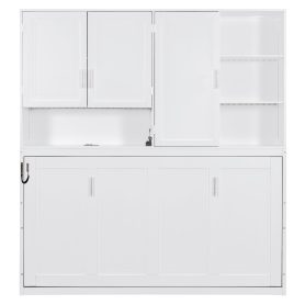 Twin Size Murphy Bed with Top Cabinet, Shelves and Light & USB