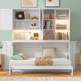 Twin Size Murphy Bed with Top Cabinet, Shelves and Light & USB