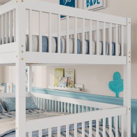 Twin Over Twin Pine Wood Bunk Bed With 2 Drawers, Convertible into 2 Twin Beds