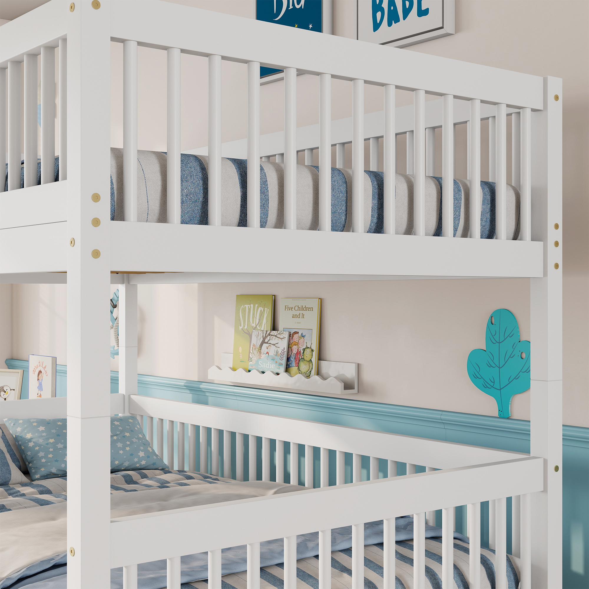 Twin Over Twin Pine Wood Bunk Bed With 2 Drawers, Convertible into 2 Twin Beds