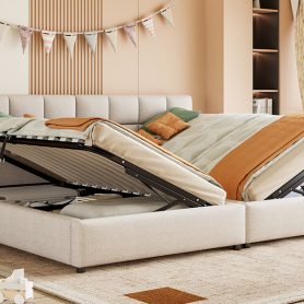Twin Size Upholstered Platform Bed With A Hydraulic Storage System, Set Of 2