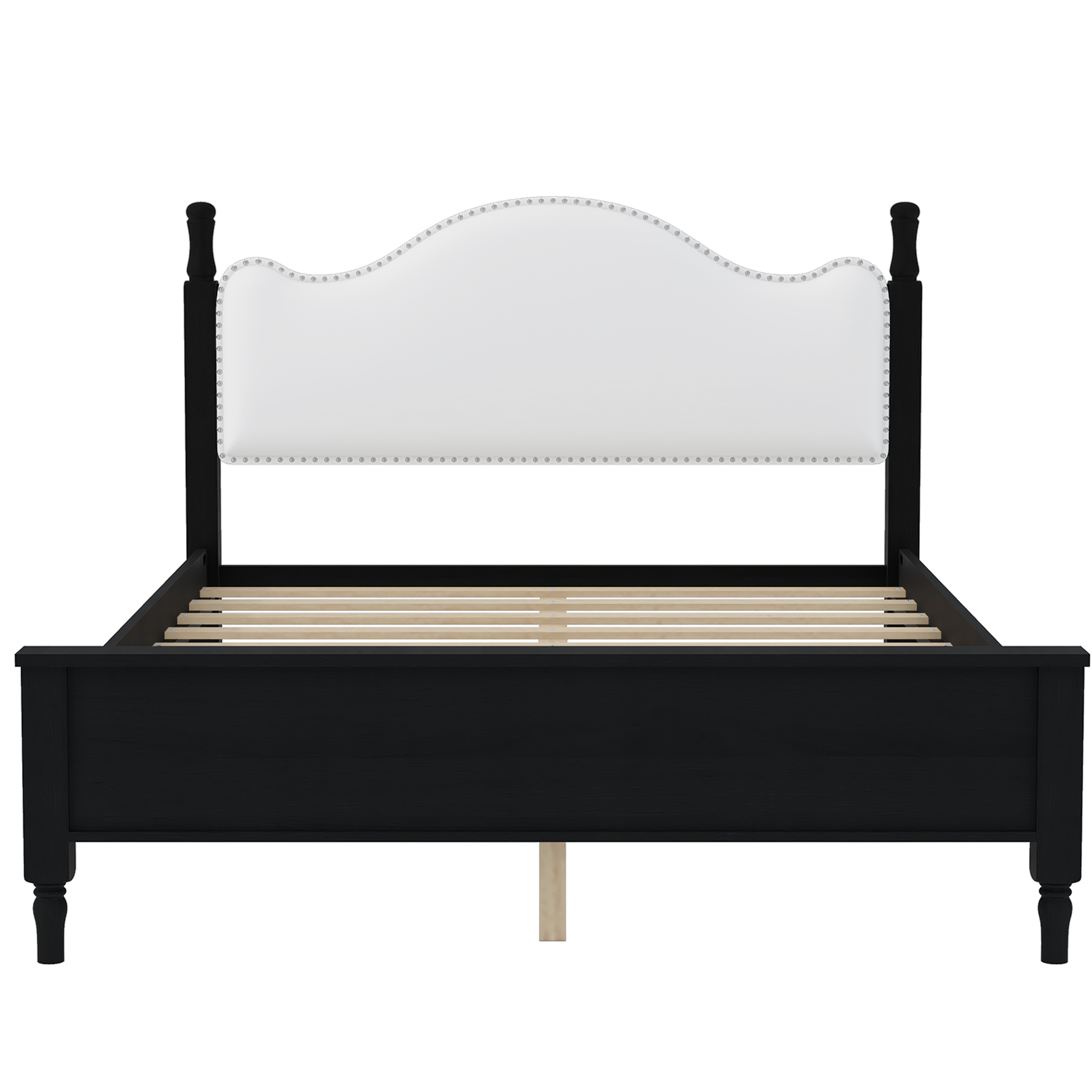 Queen Size Wood Platform Bed with Upholstered Headboard