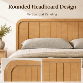 Wood King Bed Frame With Headboard, Noise-free Design, No Box Spring Needed