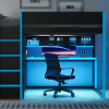 Full Size Loft Bed with Built-in Wardrobe, USB, Desk, Over-Desk Storage Shelves & Under-Desk LED Lights
