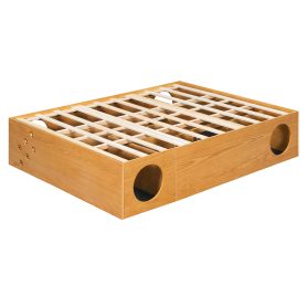 Queen Wood Platform Bed with Removable Headboard, Under-Bed Pet Maze & Private Space, Decorative Footboard, Detachable Slats