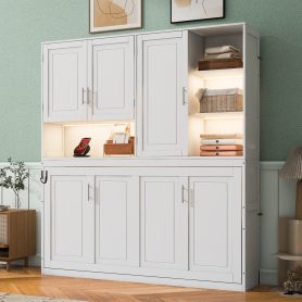 Twin Size Murphy Bed with Top Cabinet, Shelves and Light & USB