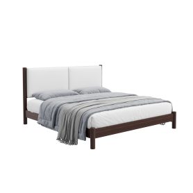 Wooden Platform Bed with PU Leather Headboard, King Size