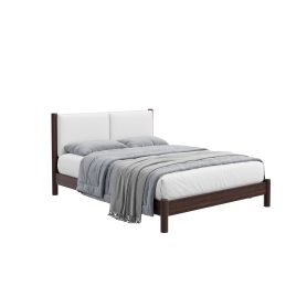 Wooden Platform Bed with PU Leather Headboard