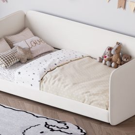 Twin Size Floor Bed with Upholstered Headboard and Armrests