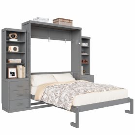 Full Size Murphy Bed with Storage Shelves and Drawers