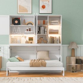 Twin Size Murphy Bed with Top Cabinet, Shelves and Light & USB