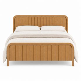 Wood Queen Bed Frame With Headboard, Noise-free Design, No Box Spring Needed