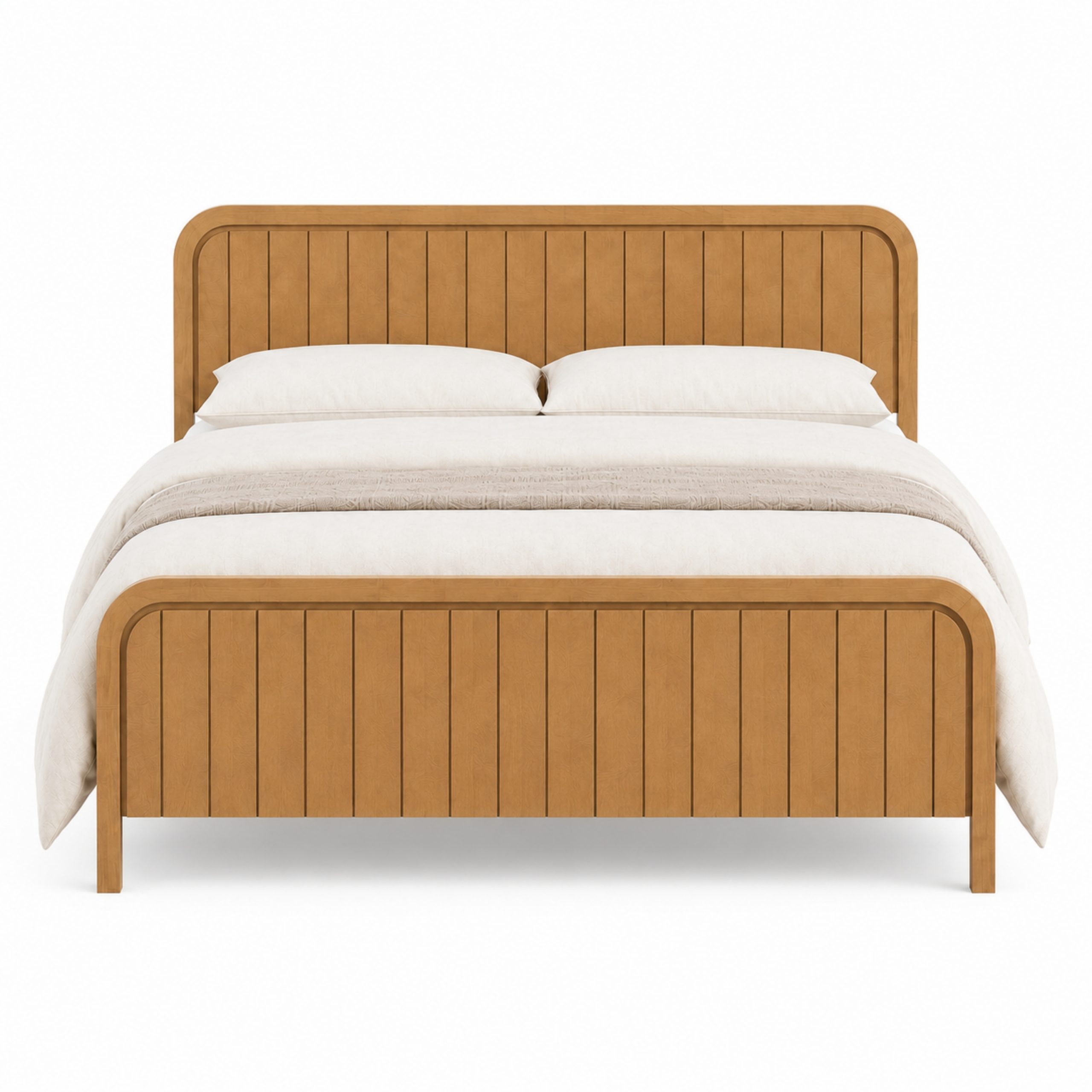 Wood Queen Bed Frame With Headboard, Noise-free Design, No Box Spring Needed