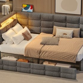 Upholstered Twin Size Daybed with Storage 2 Drawers and Charging Station