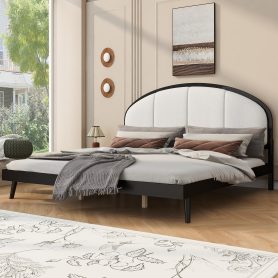 King Size Upholstered Platform Bed Frame With Linen Headboard