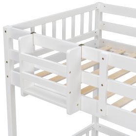 Twin Over Twin Bunk Bed With Slide, Storage Staircase, Bedside Storage Rack, LED Lights