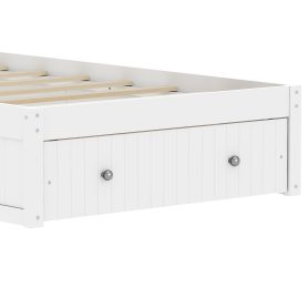 Twin Wood Bed Frame with wide Headboard, Footboard Drawers & Side Shelves