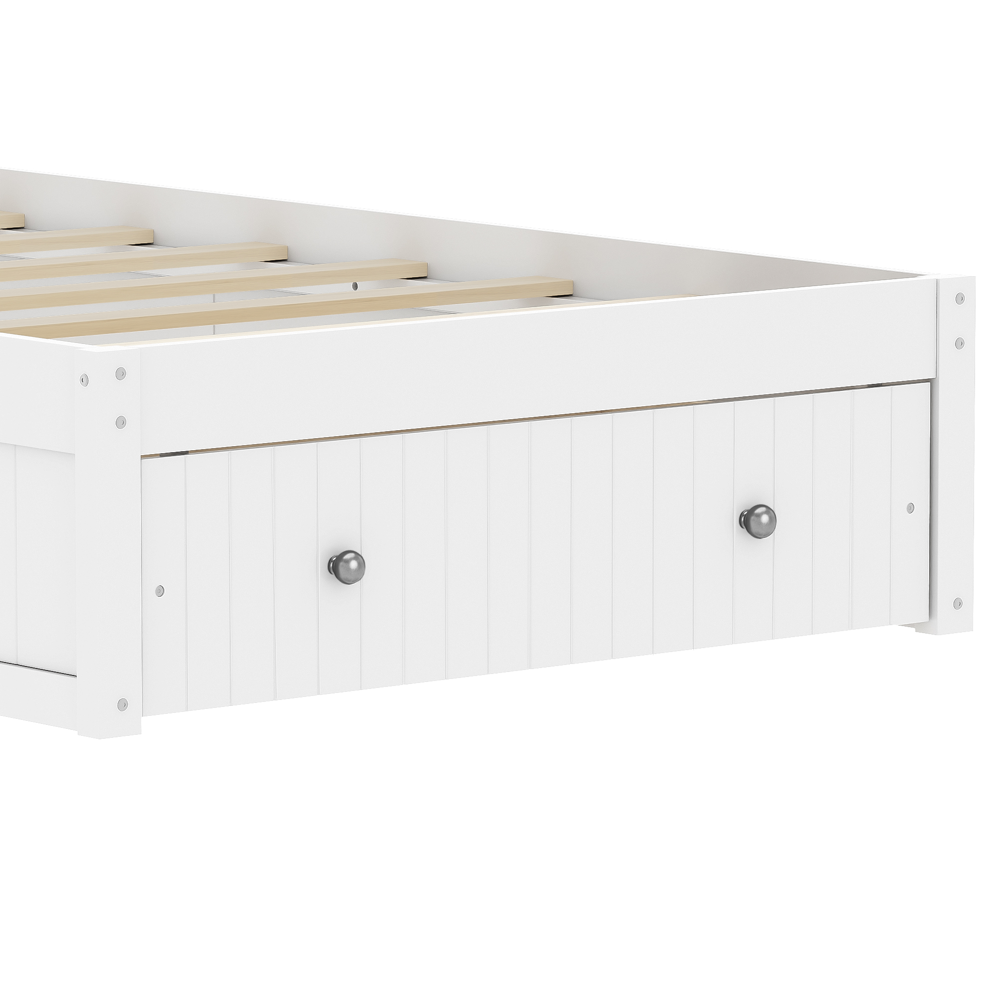Twin Wood Bed Frame with wide Headboard, Footboard Drawers & Side Shelves