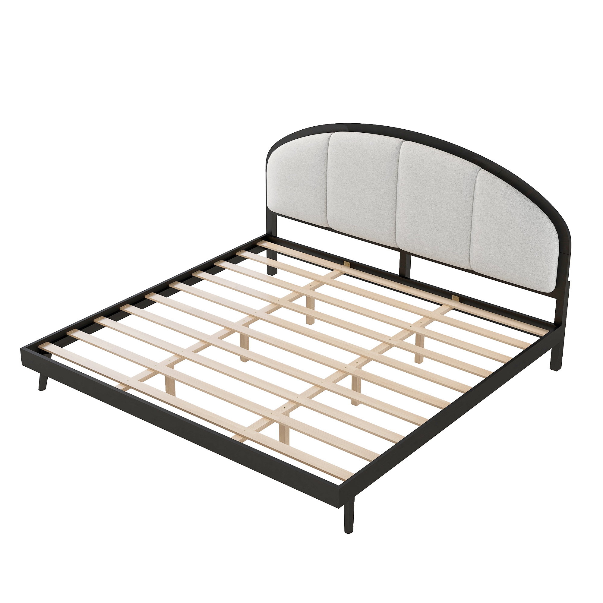 King Size Upholstered Platform Bed Frame With Linen Headboard