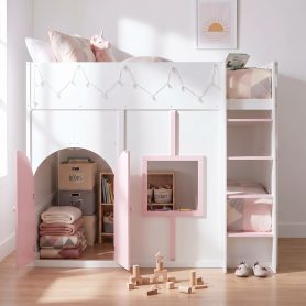 Full Size House Loft Bed with Double Doors & Window