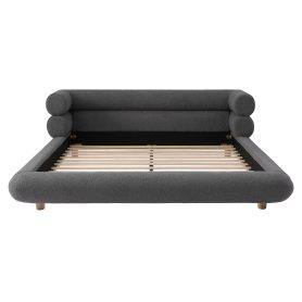 Queen Size Upholstered Platform Bed Frame with Unique Layered Bolster Headboard