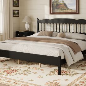 Countryside Style King Size Wooden Bed Frame with Spindle Headboard