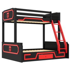 Twin over Full Bunk Bed with LED Light Strip, Drawer and Ladder