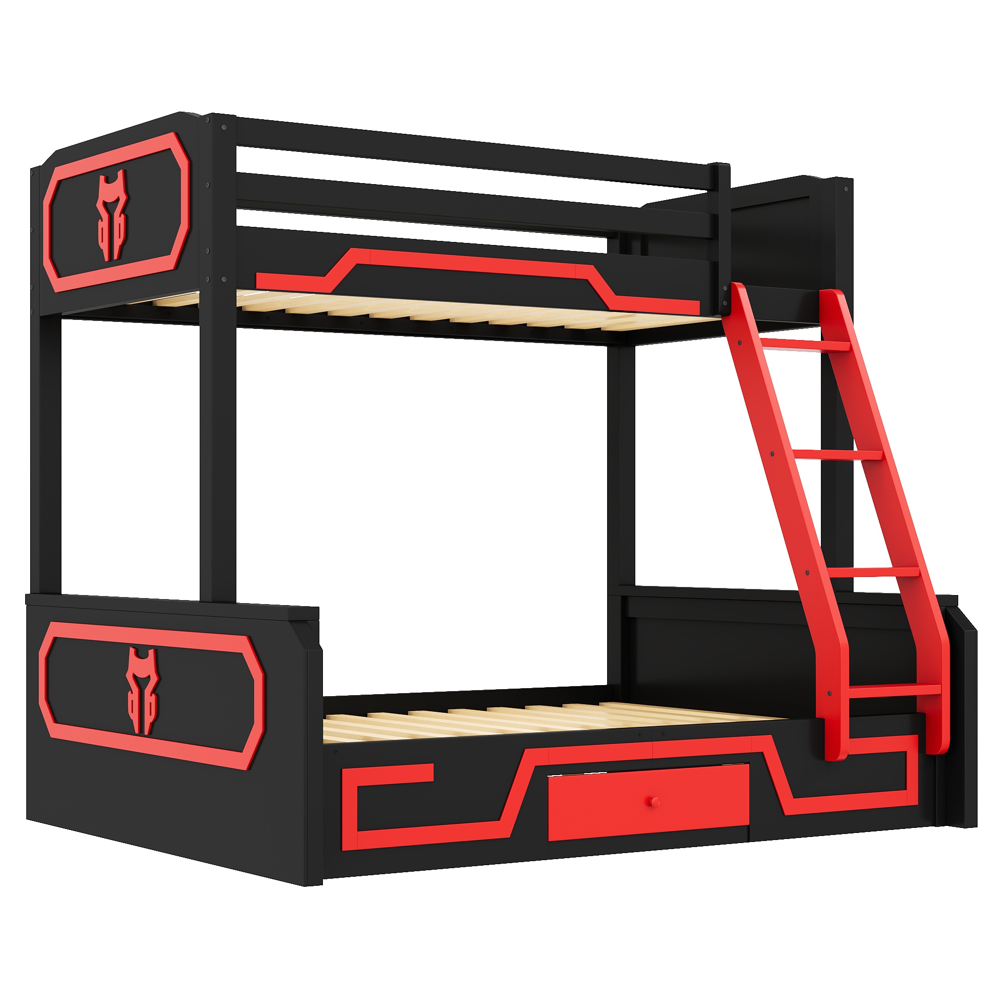 Twin over Full Bunk Bed with LED Light Strip, Drawer and Ladder