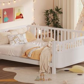 Wood Low Profile Queen Bed with Rails for Girls and Boys