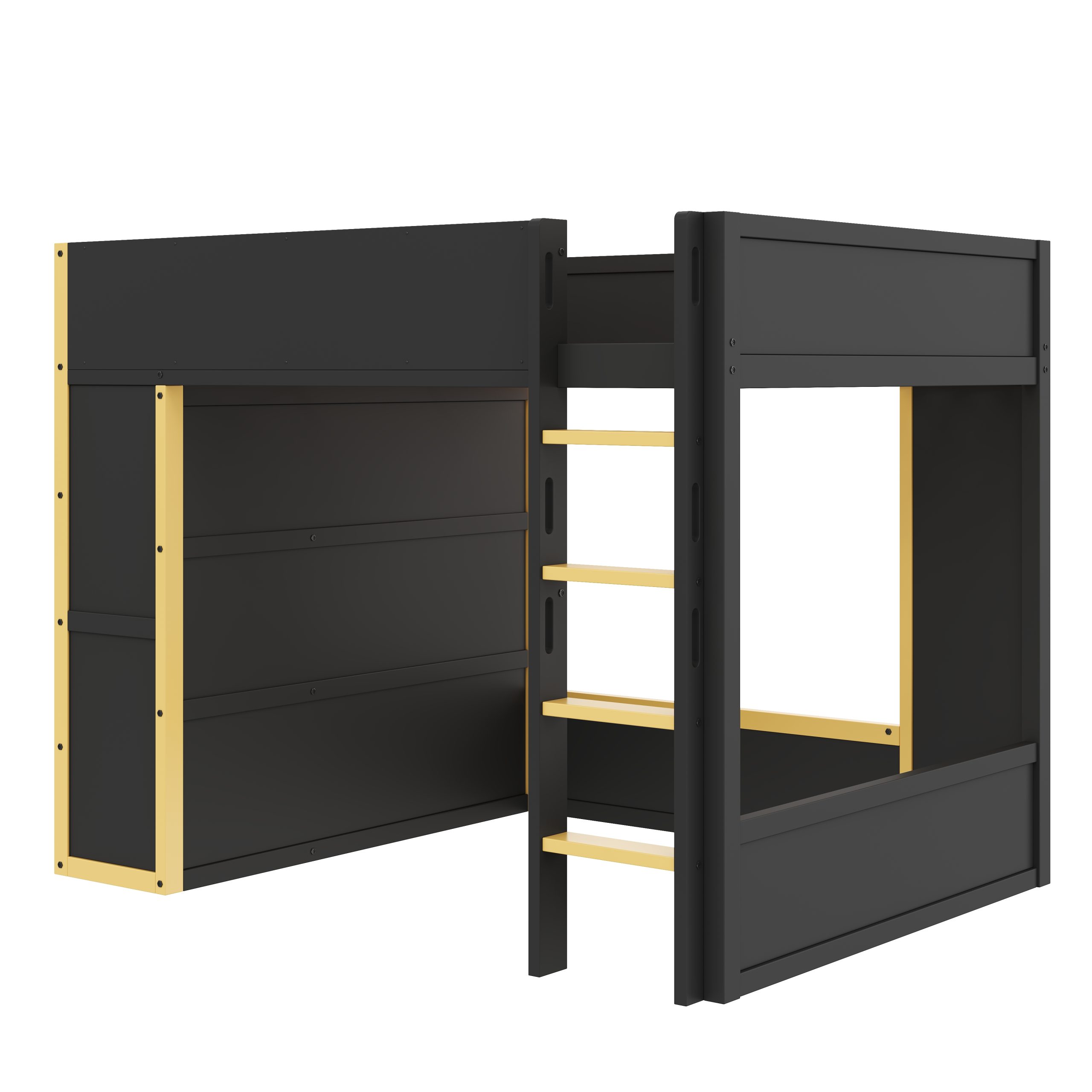 Queen Size Loft Bed with Cabinet, Storage Shelves and Drawer, LED Strip
