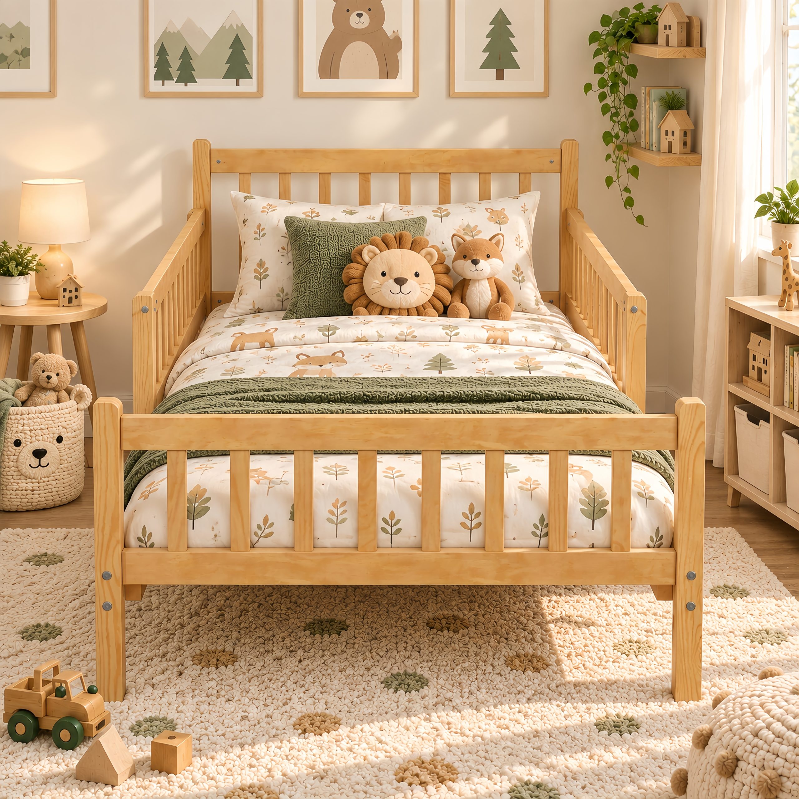 Twin Size Bed Frame With Removable Safety Guardrails