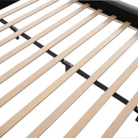 Queen Size Upholstered Platform Bed Frame with Unique Layered Bolster Headboard