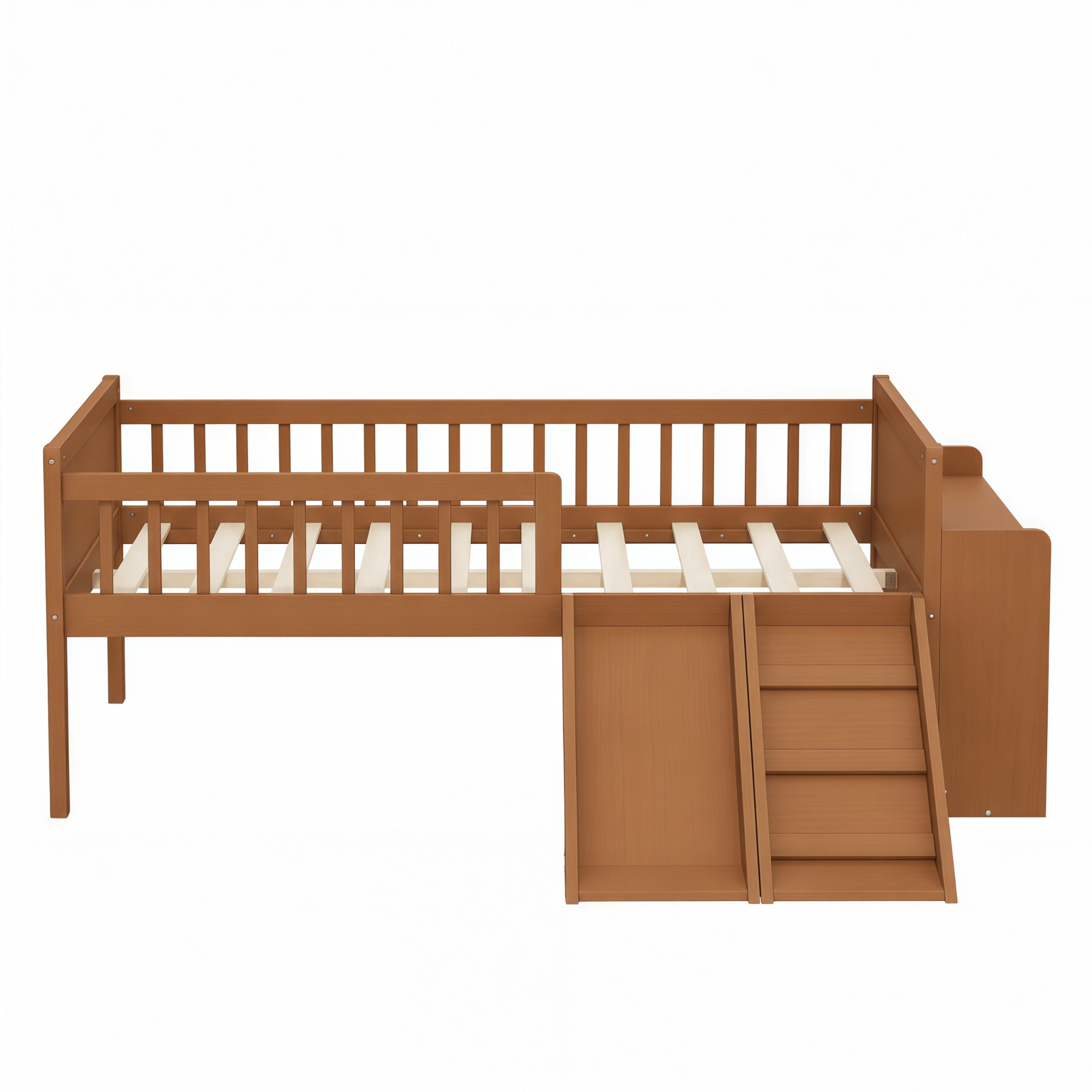 Platform Full Size Bed with Storage Shelf, Guardrail, Slide and Ladder - Image 10
