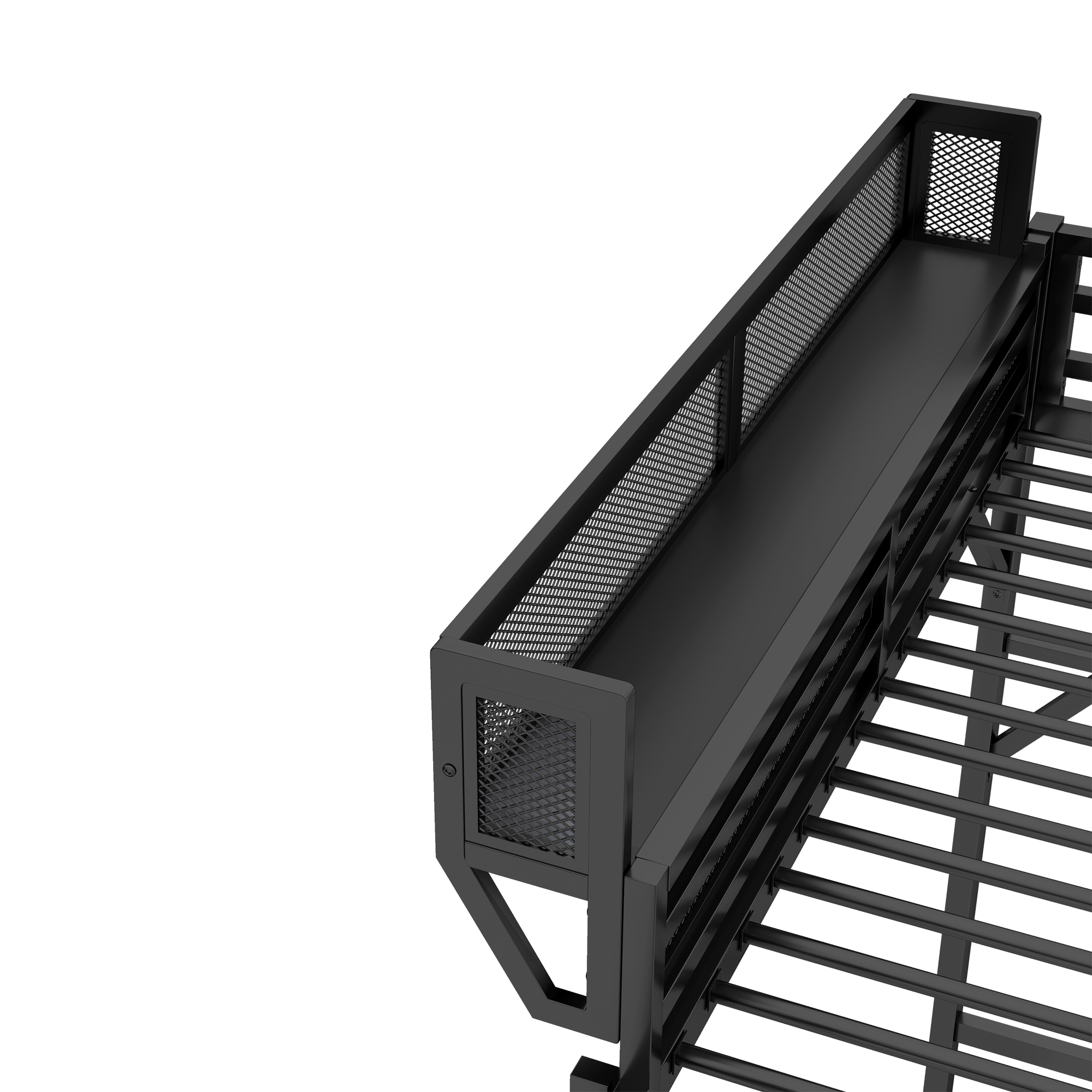 Metal Full Size Loft Bed With Ladder and Storage Shelves
