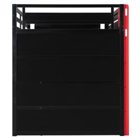 Full Size Wooden Gaming Loft Bed with Storage Shelves, Desk, USB & Power Outlet, and LED Light